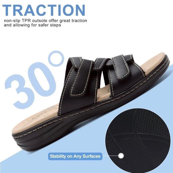 Sandals for Women Orthotic Slides Adjustable Hook and Loop Flat Slide - Picture 6 of 6